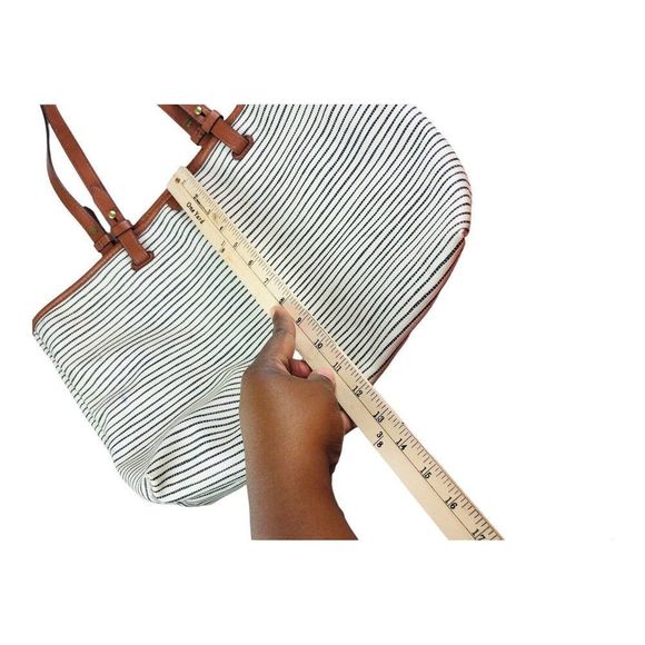 Fossil Rachel Black and Cream Striped tote shopper bag purse leather handles - Picture 7 of 9
